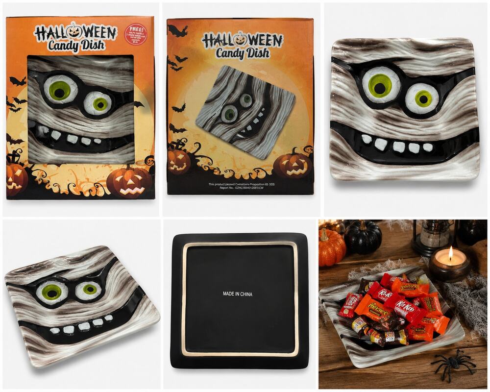 Halloween Mummy Candy Dish – Ceramic Square Candy Bowl – New in Box